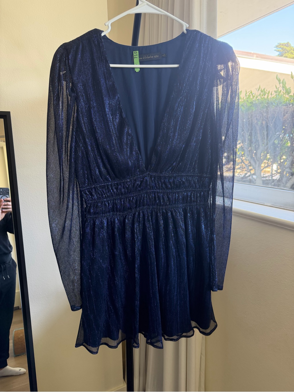 House Of Harlow 1960 Shimmery Navy Deep V Mini Dress